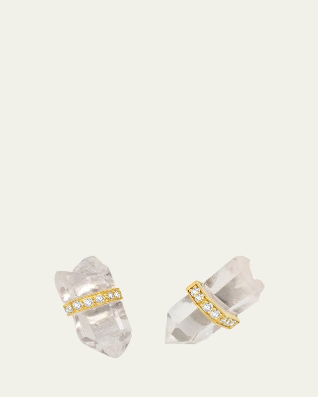 Crystalline Crystal Quartz and Diamond Stud Earrings